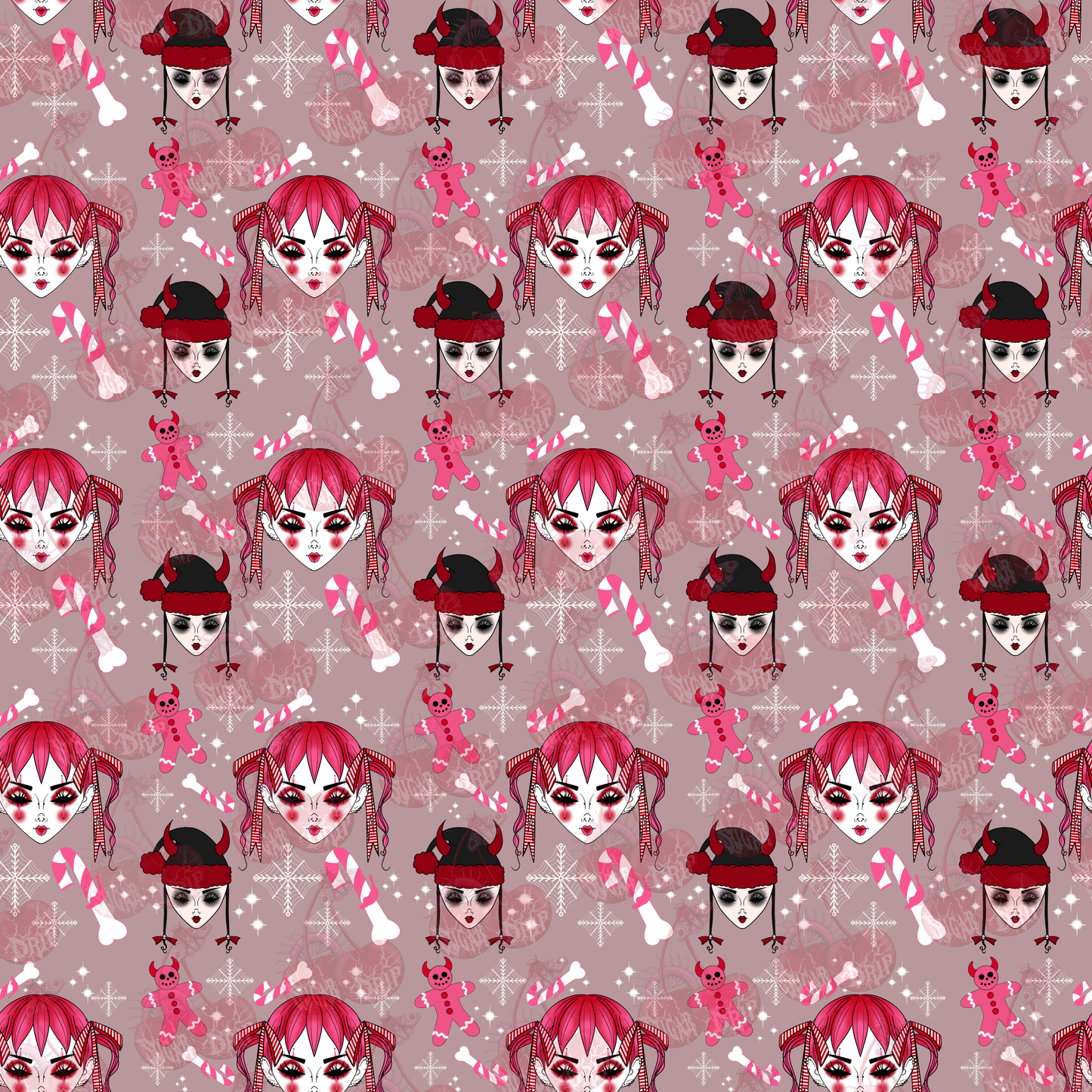 Dollface Spooky Christmas Seamless Pattern