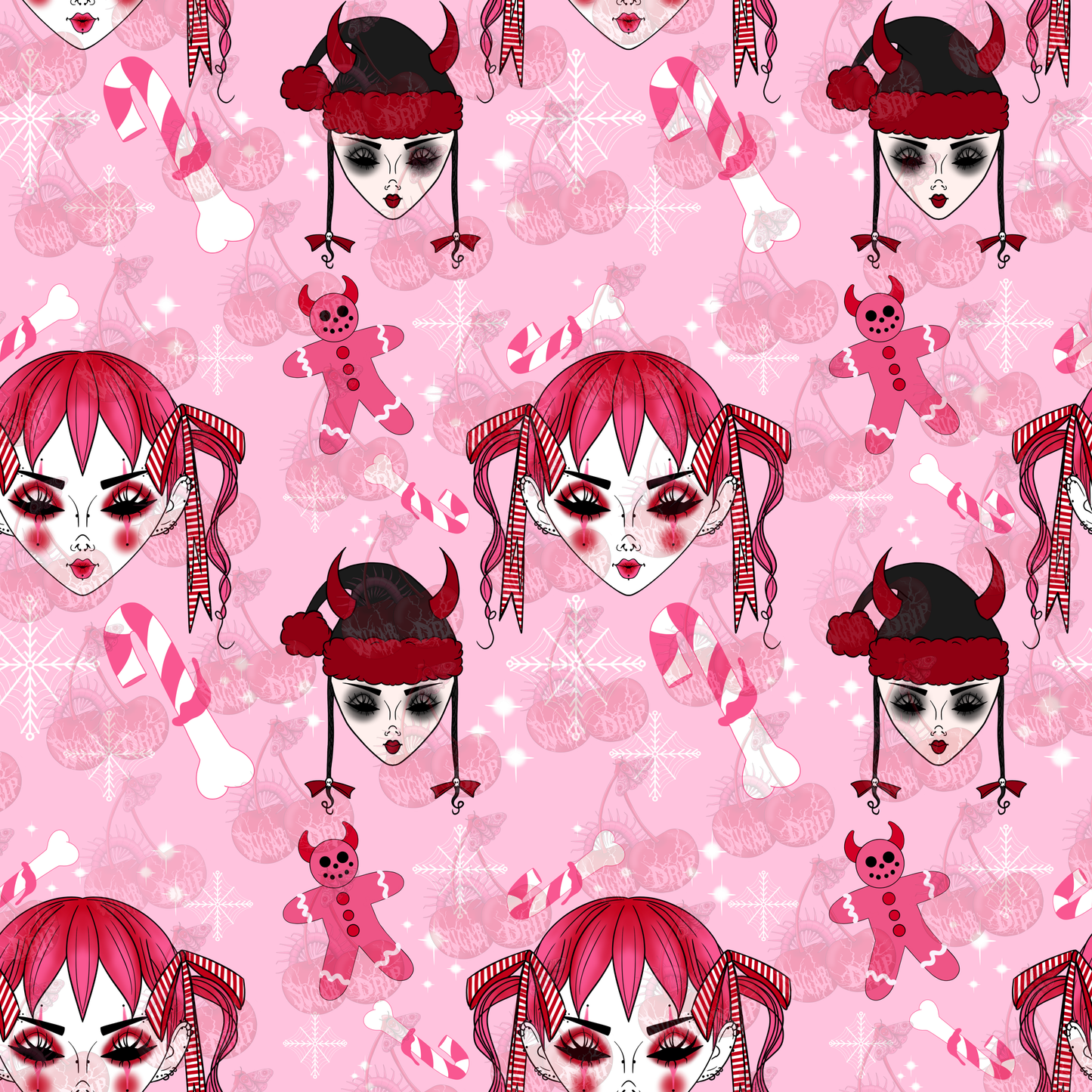 Dollface Spooky Christmas Seamless Pattern
