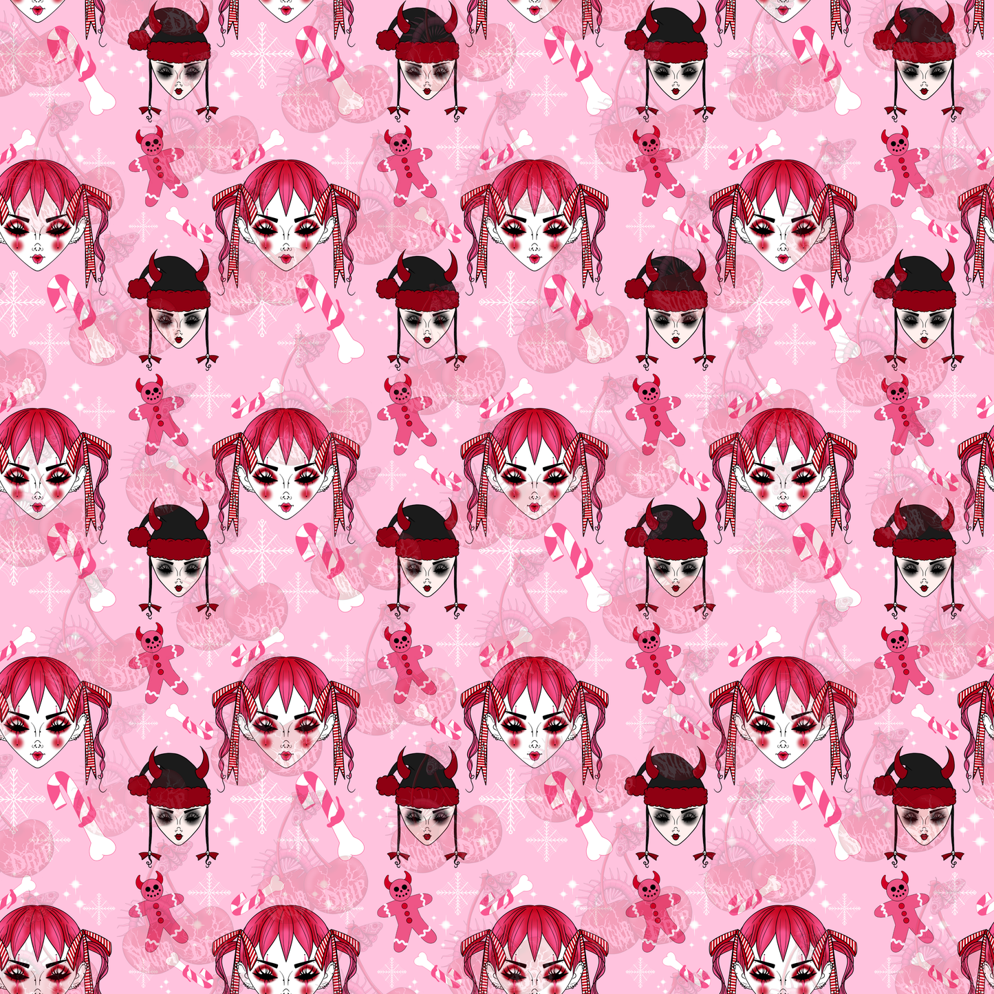 Dollface Spooky Christmas Seamless Pattern