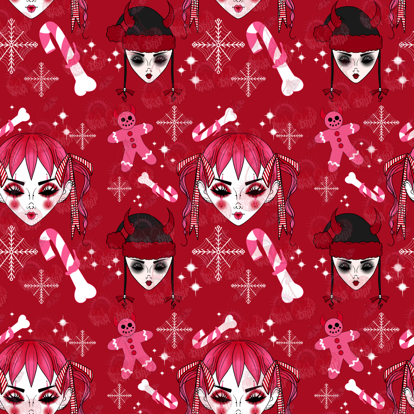 Dollface Spooky Christmas Seamless Pattern