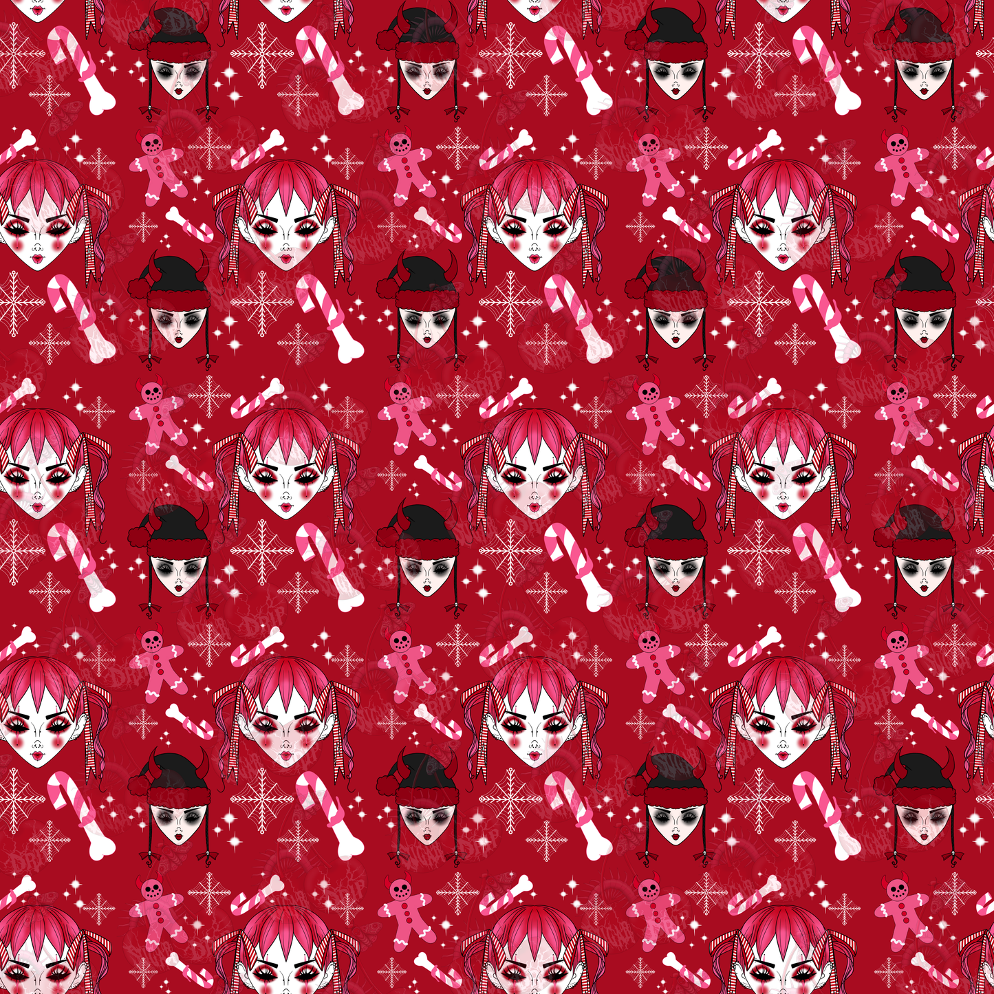 Dollface Spooky Christmas Seamless Pattern