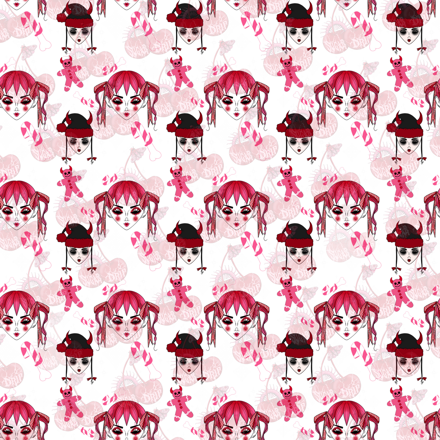Dollface Spooky Christmas Seamless Pattern