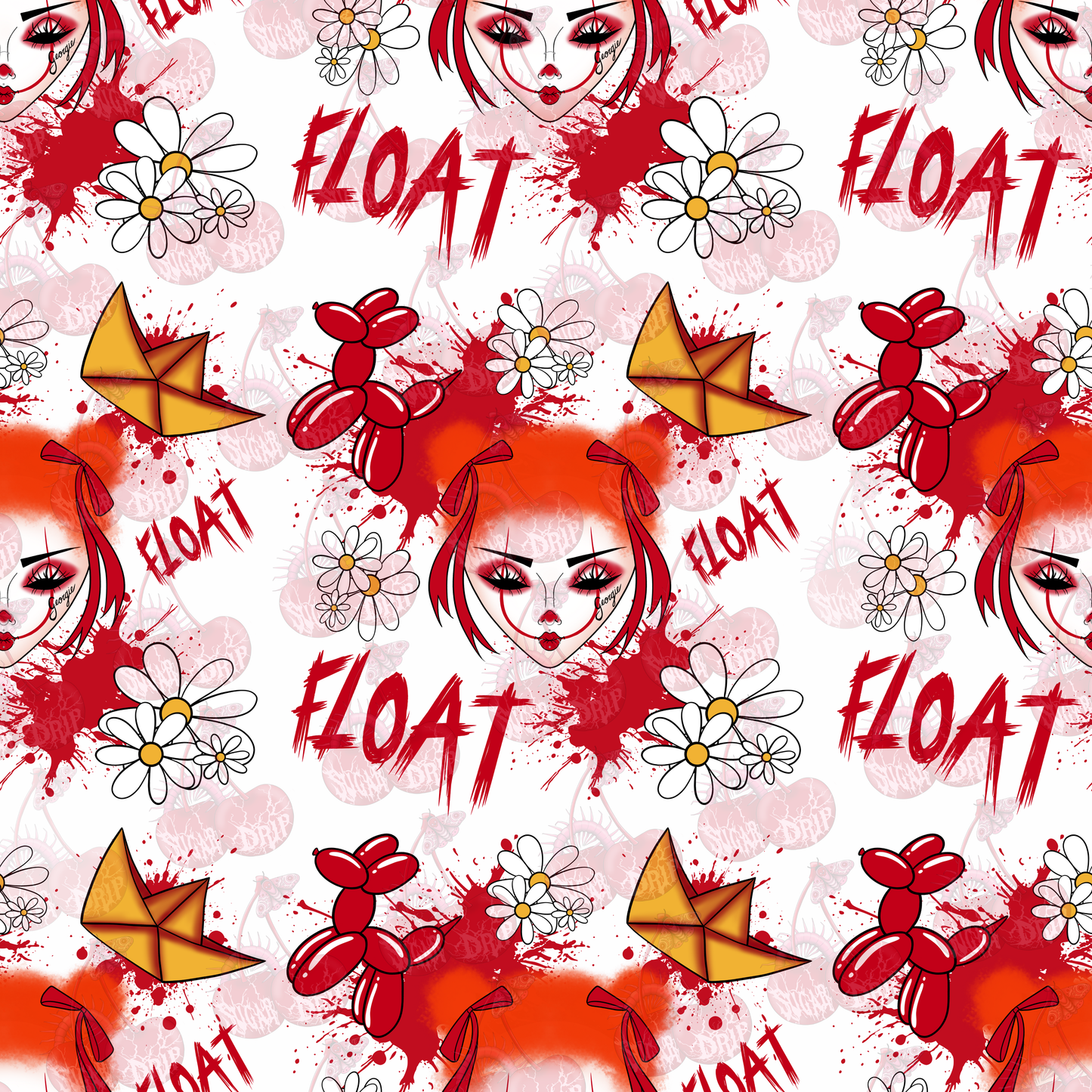 COMMERCIAL USE Spooky Goth Clown Seamless Pattern: Digital Paper (x6 Colors x1 Transparent)