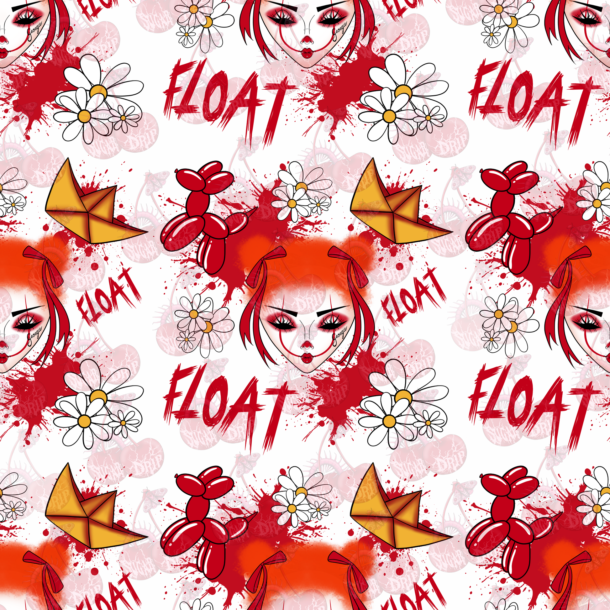 COMMERCIAL USE Spooky Goth Clown Seamless Pattern: Digital Paper (x6 Colors x1 Transparent)